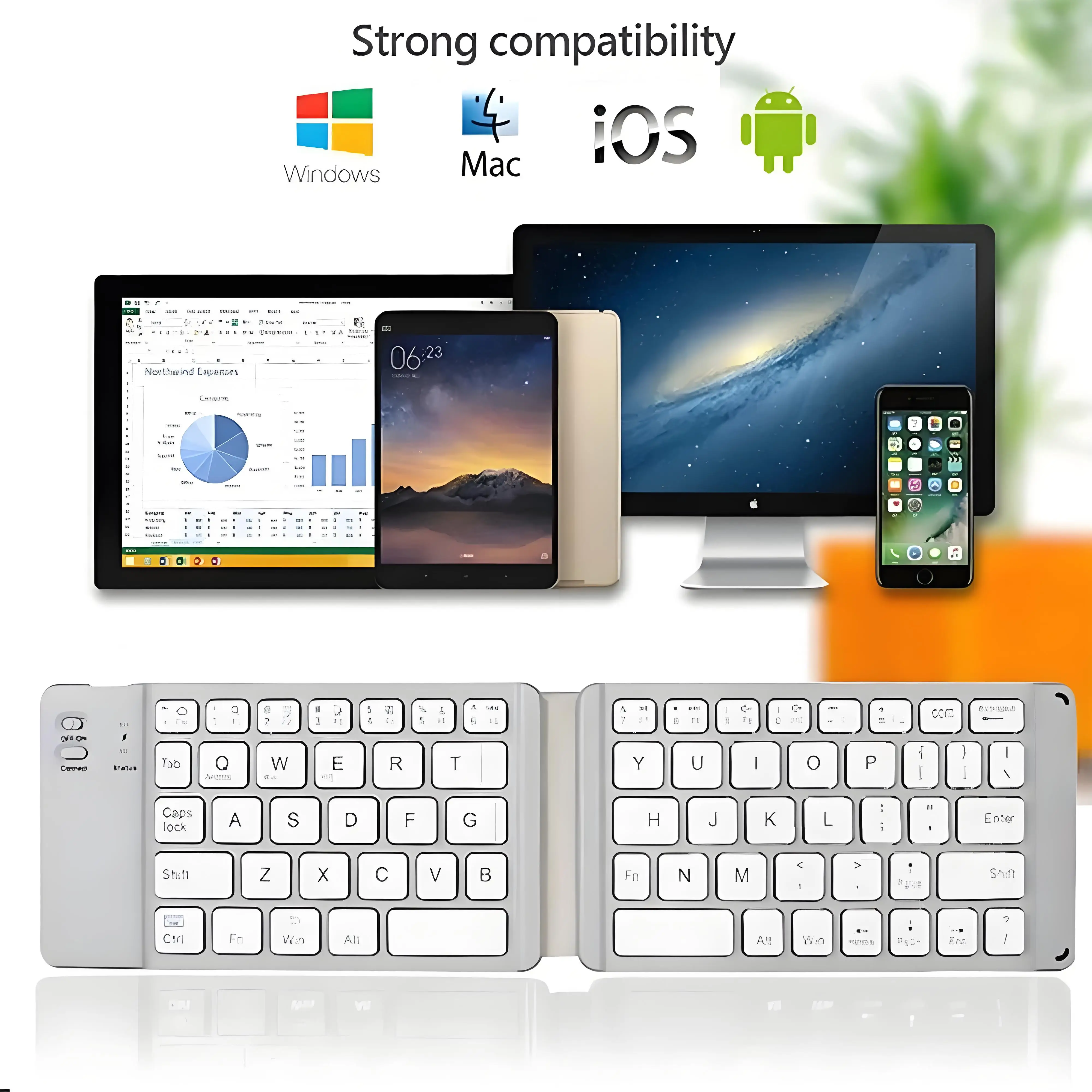 Teclado plegable Bluetooth, teclado portátil de oficina, Mini teclado inalámbrico de almacenamiento, tres sistemas, juego de teclas para IPAD, tableta y portátil - imagen 4