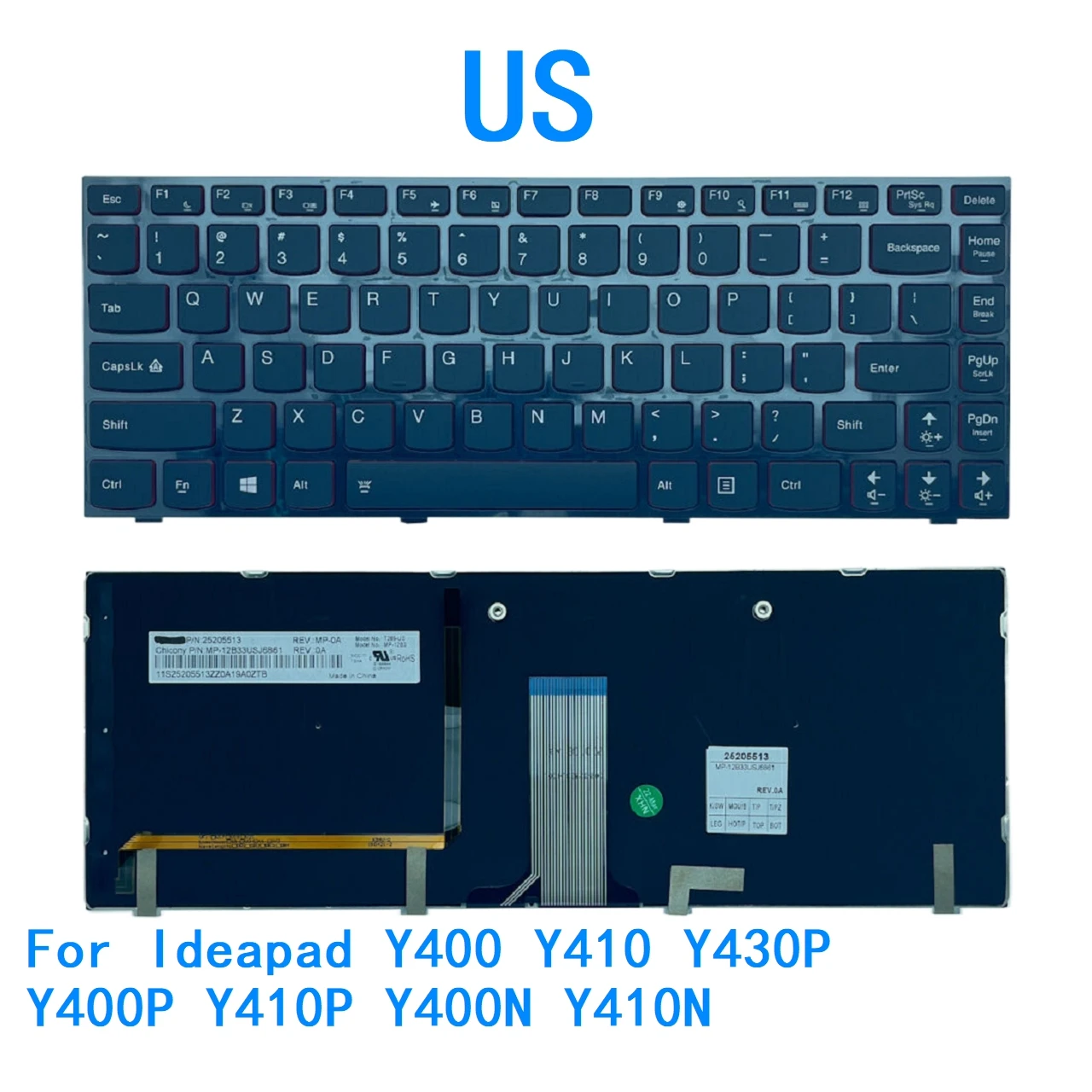Lenovo Ideapad Y400 Y410 Y430P Y400P Y410P Y400N Y410N 노트북 PC 교체 키보드 용 새 미국 언어 백라이트 키보드