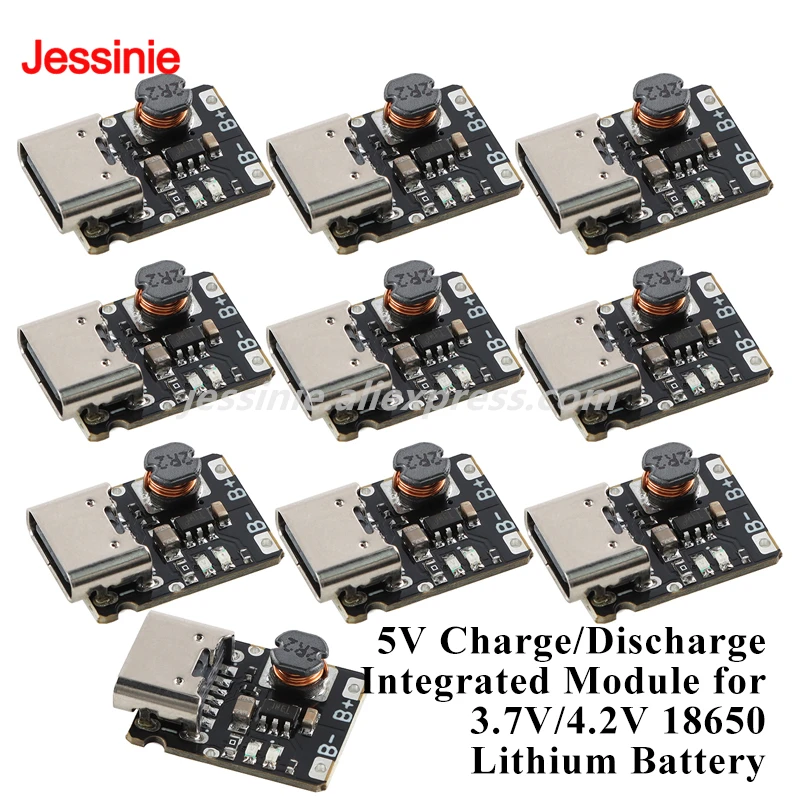Módulo integrado de carga y descarga de 5V, 10 Uds./1 unidad, para batería de litio de 3,7 V/4,2 V 18650, placa de alimentación de aumento de carga tipo C