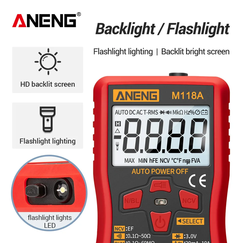Mini multímetro Digital ANENG M118A, inducción sin contacto, voltaje CA/CC, corriente, capacitancia, valores eficaces verdaderos, medidor automático Tes - imagen 5