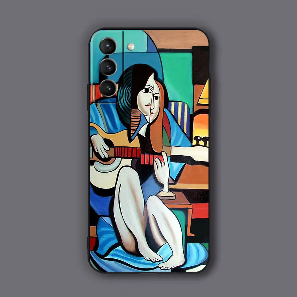 P-Picasso pintura de arte abstracto funda de teléfono para Samsung Galaxy S24 S23 S22 S21 S20 Ultra 5G Fe S10 S10E S9 Plus Lite cubierta negra - imagen 4