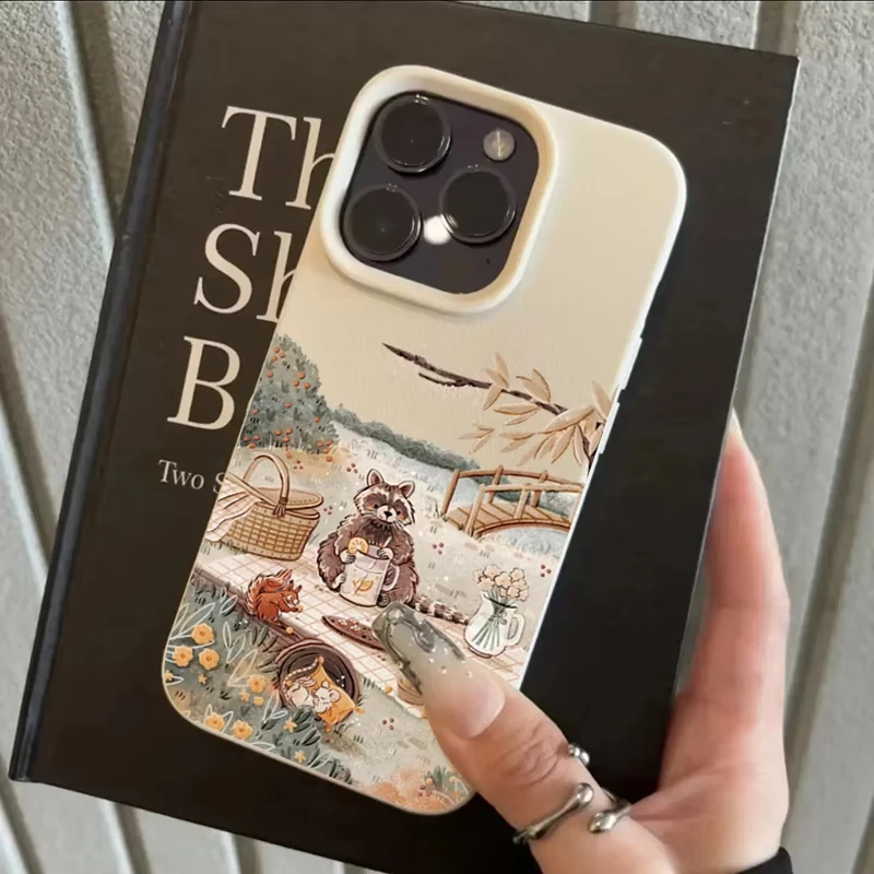 Funda de teléfono con dibujos de animales, oso, ardilla, para iPhone 17 Pro, 16, 15, 14, Plus, 13, 12, 11 Pro Max, funda de silicona suave con patrón de lichi de aire - imagen 5
