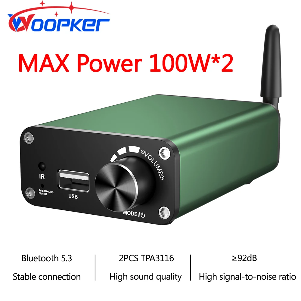 Woopker amplificador de Audio AC06 Mini estéreo HiFi 2,0 amplificador Clase D TPA3116 potencia 200W BT5.3 adecuado para Karaoke de cine en casa - imagen 2