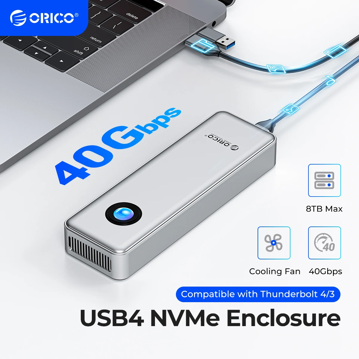 ORICO OUM2 RGB 40Gbps USB4 M.2 SSD carcasa 8TB con ventilador de refrigeración PCIe4.0 NVME carcasa de aluminio Compatible con Thunderbolt 3/4