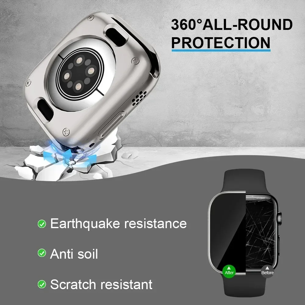 Película de vidrio templado + funda para Apple Watch 46 42 45 44 41 40mm Protector de pantalla impermeable para iWatch 11 10 9 8 7 6 5 4 SE - imagen 4