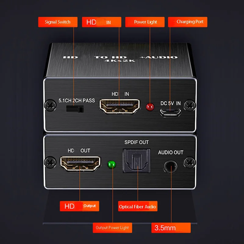 Extractor de grabación de vídeo 3D 4K 2K con divisor de Audio HDMI, adaptador Compatible con convertidor de salida estéreo SPDIF de fibra de 5,1 a 3,5 MM - imagen 5