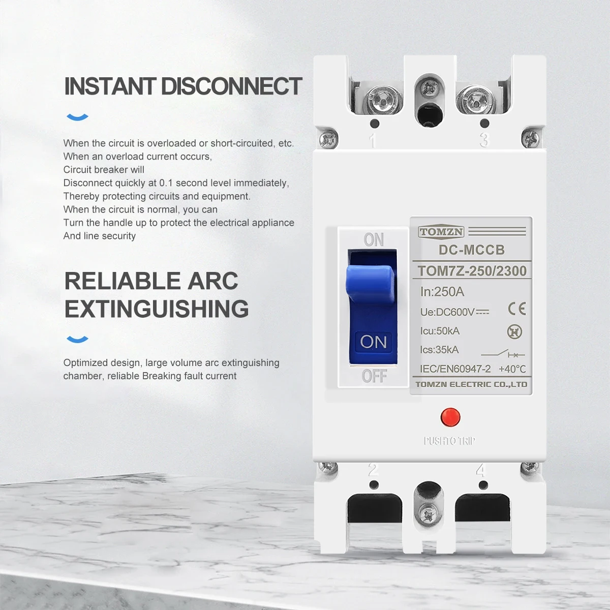TOMZN 2P DC 600V DC caja moldeada Solar disyuntor MCCB protección contra sobrecarga Protector de interruptor para Solar fotovoltaico PV - imagen 4