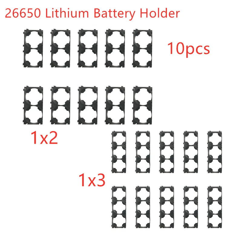 10 Uds 26650 soporte de batería batería de litio soporte de plástico soporte fijo DIY paquete de batería 26650 almacenamiento de batería 1x2 /1x3