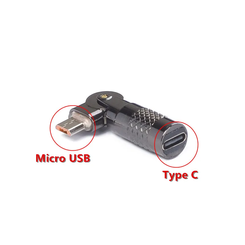 Adaptador USB tipo C, convertidor de conector macho tipo C hembra a Micro USB giratorio de 180 grados para Cable de datos de cargador Xiaomi Samsung