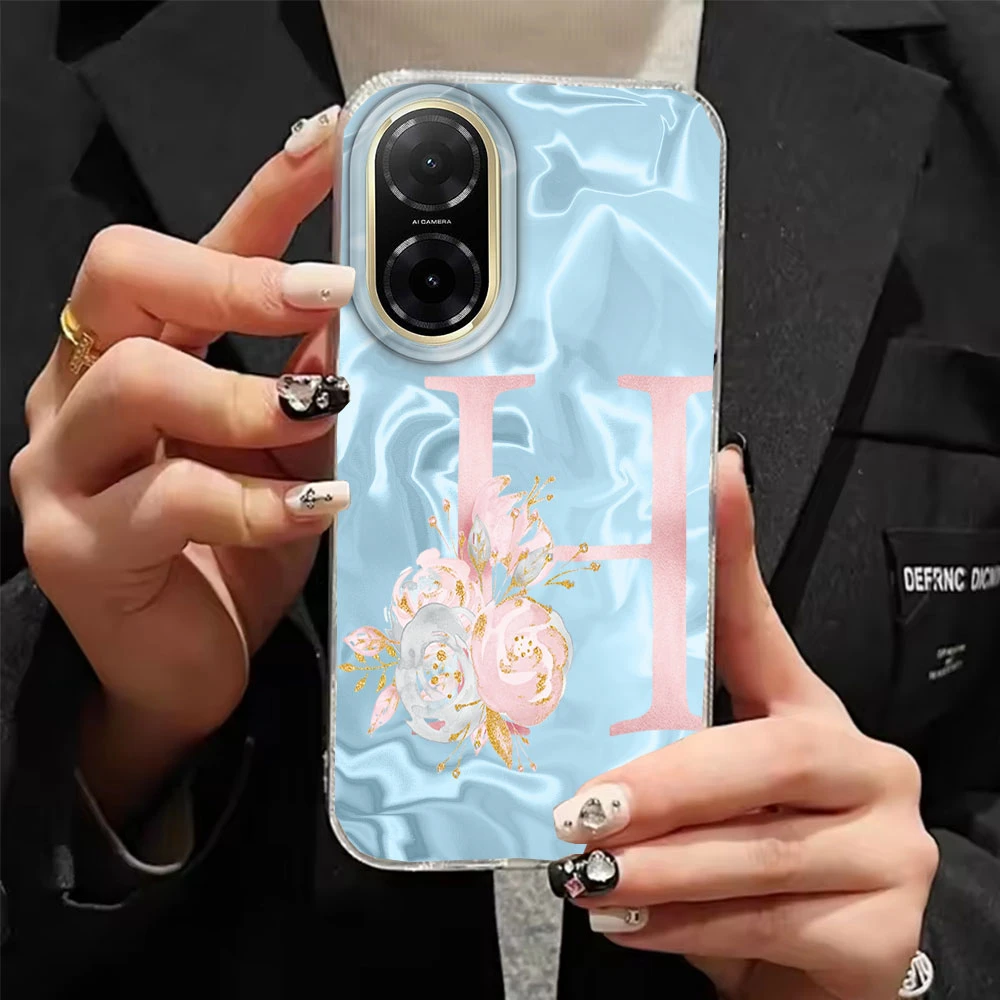 Funda de teléfono a prueba de golpes con letras y flores de A-Z para Xiaomi, Redmi Note 12, 10, 8, 9, Pro, 10S, 9s, color rosa y azul - imagen 3