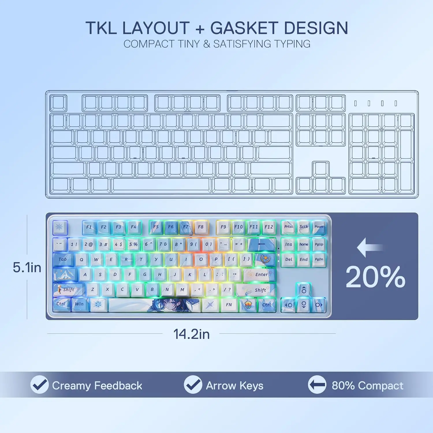 Redragon K707 PRO SE 80% Junta inalámbrica RGB 3 modos 87 teclas Teclado mecánico intercambiable en caliente para juegos, interruptor Mint Mambo - imagen 5