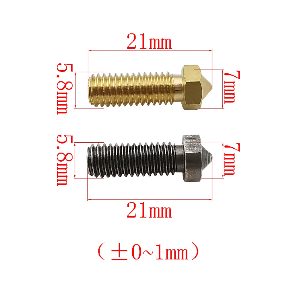 Boquilla de latón volcán E3D V5 V6, 5 piezas, filamento de acero duro de 1,75mm, rosca de M6, boquillas Hotend de 0,3mm-1,2mm, accesorios para impresora 3D - imagen 5