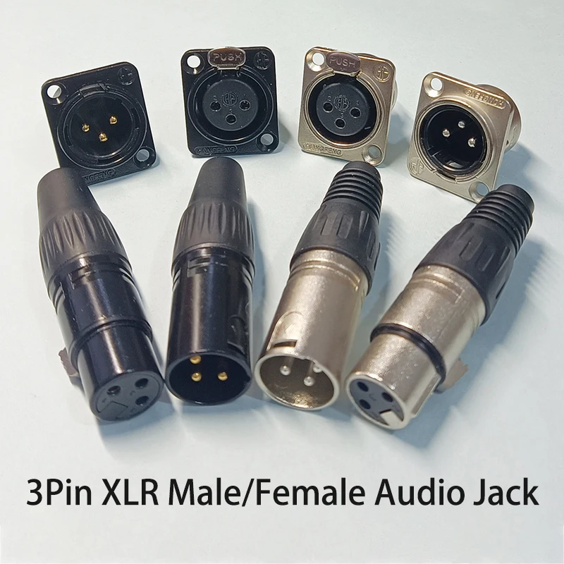 1 Uds. Conector de clavija de Cable de Audio macho hembra de 3 pines terminación de Cable micrófono negro plateado altavoz chapado en oro de cobre puro - imagen 2