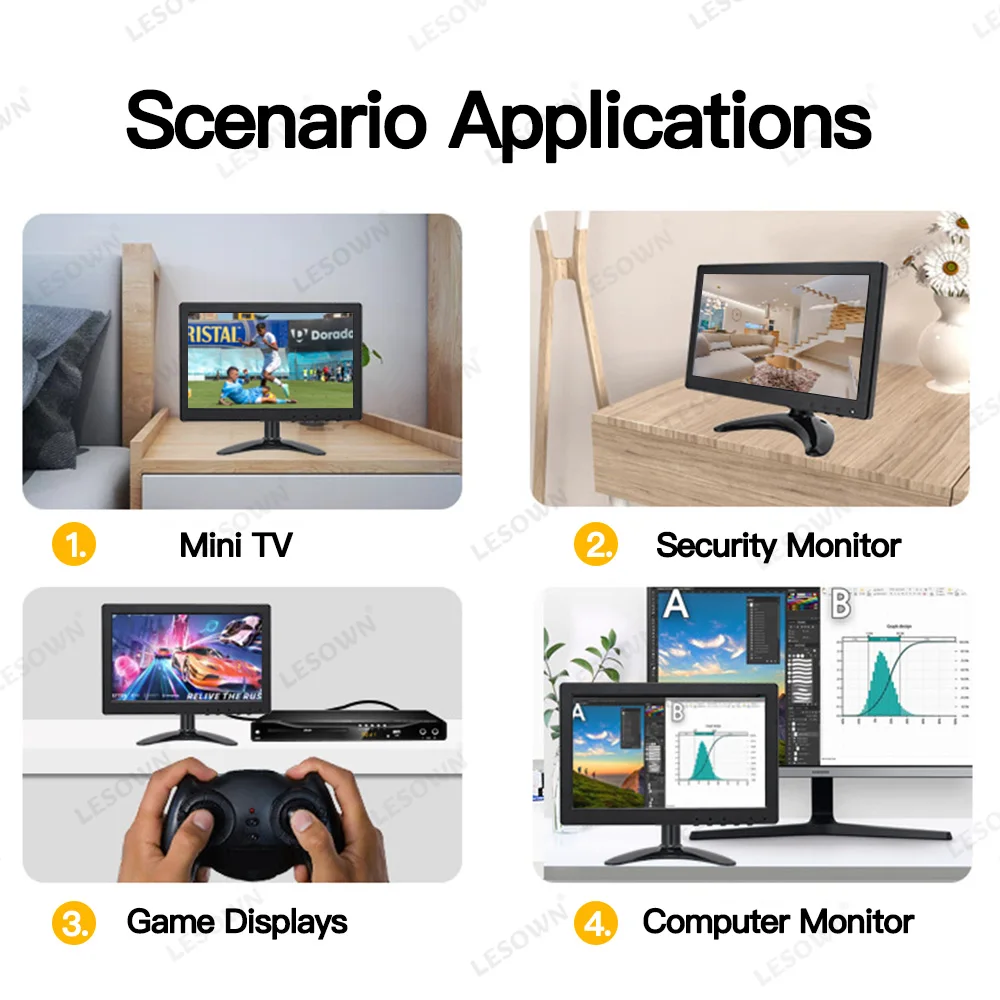 LESOWN-pantalla táctil LCD portátil de 11,6 pulgadas, Monitor ancho pequeño con HDMI, VGA, para vigilancia de oficina en casa y PC, 1366x768 - imagen 5