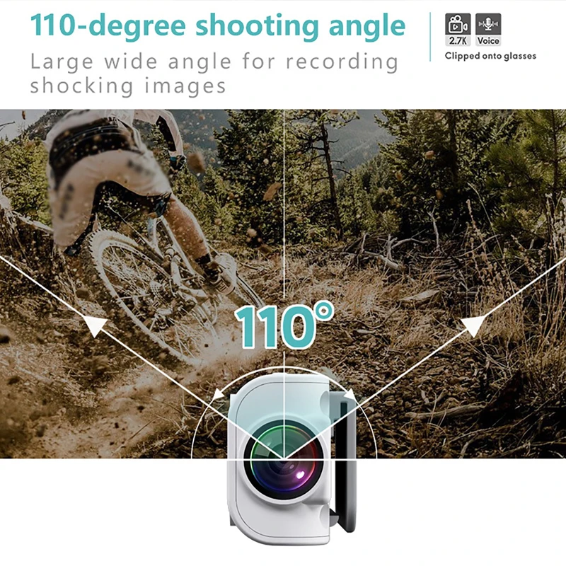 Cámara de 2,7 K, gafas, cámara montada en la cabeza, videocámara WiFi portátil para motocicleta 110 ° Control de aplicación de batería incorporada con lente gran angular - imagen 4