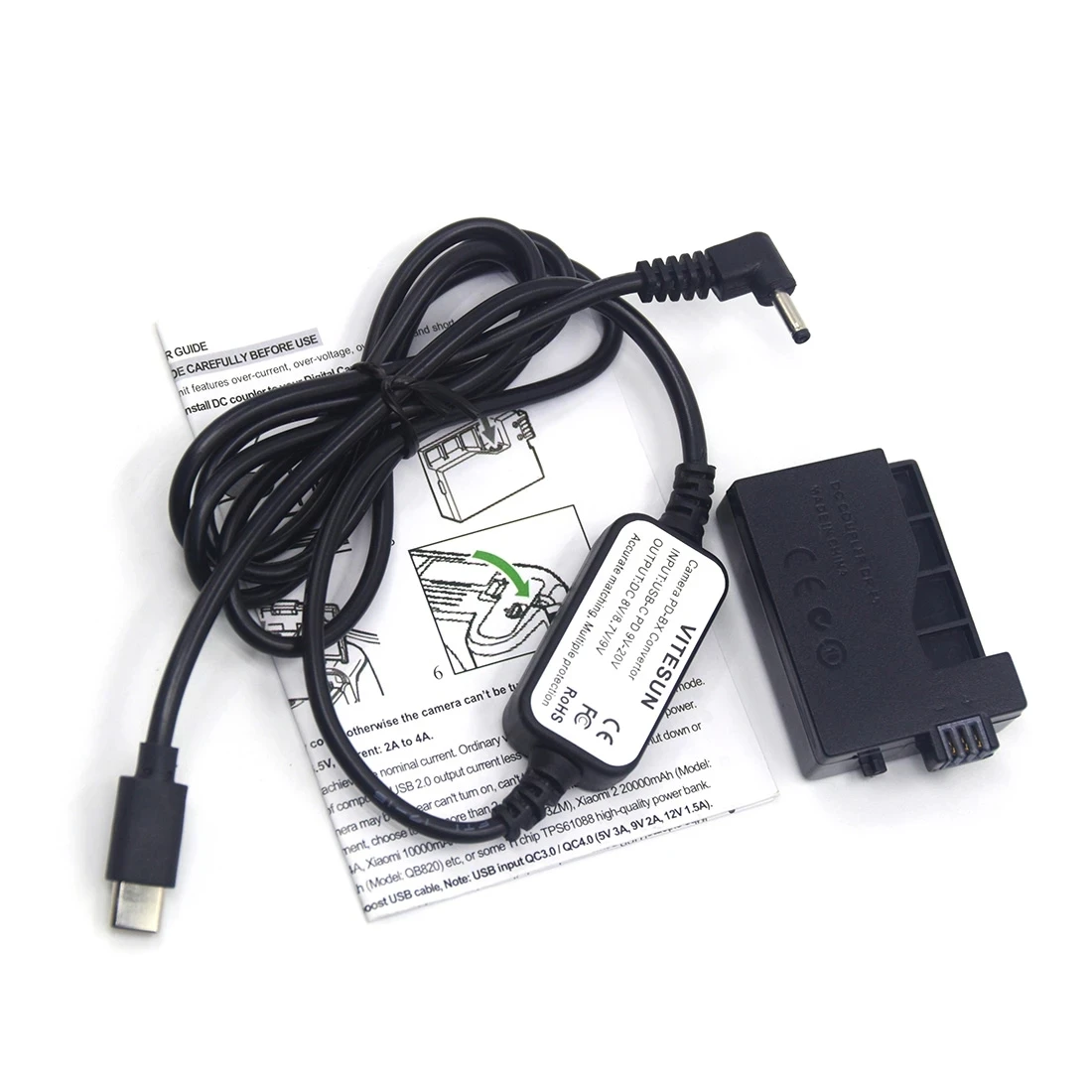 Adaptador de acoplador de DR-E5, batería falsa + Cable de alimentación USB C LP-E5 para Canon EOS XS XSi T1i 450D 500D 1000D Kiss X2 X3 Rebel T1i - imagen 5