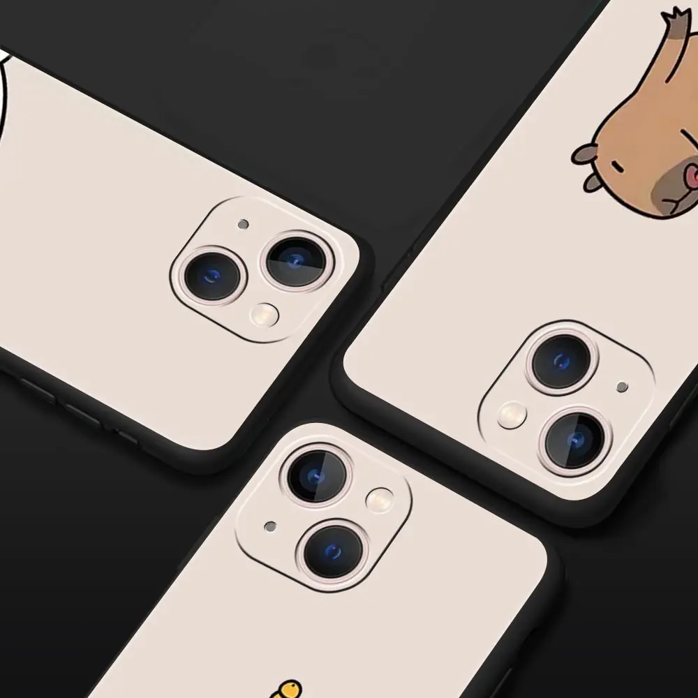 Bonita funda de teléfono de lujo Capybara para Apple iPhone 16 11 15 14 Pro MAX 12 13 7 8 Plus X XR XS SE funda negra de silicona - imagen 2