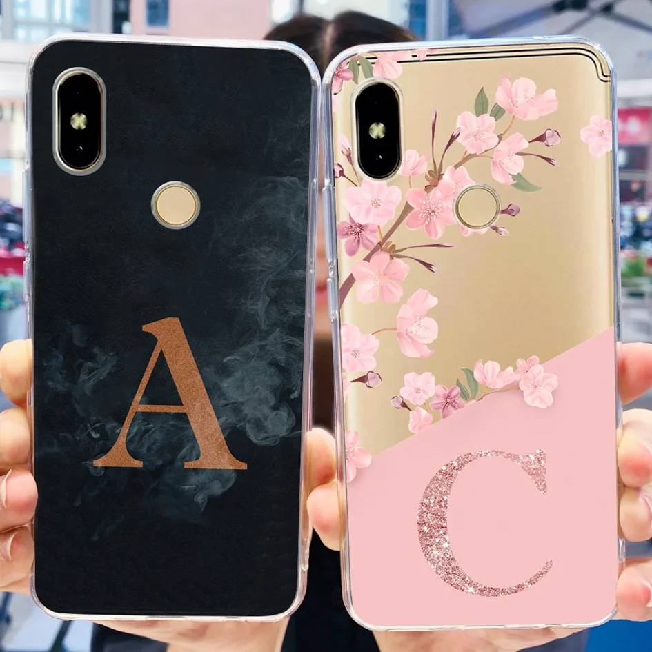 Funda de silicona para Xiaomi Redmi S2 Y2, carcasa transparente con letras florales, suave, TPU, parachoques
