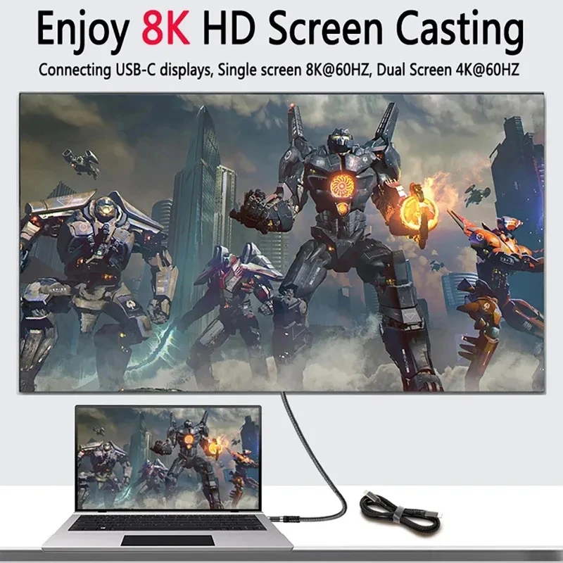 Hannord USB 4,0 8K Thunderbolt4 codo 90 Dgree Cable USB C a tipo C Cable 40Gbp 240W Cable de carga rápida para iPhone15 Macbook - imagen 2