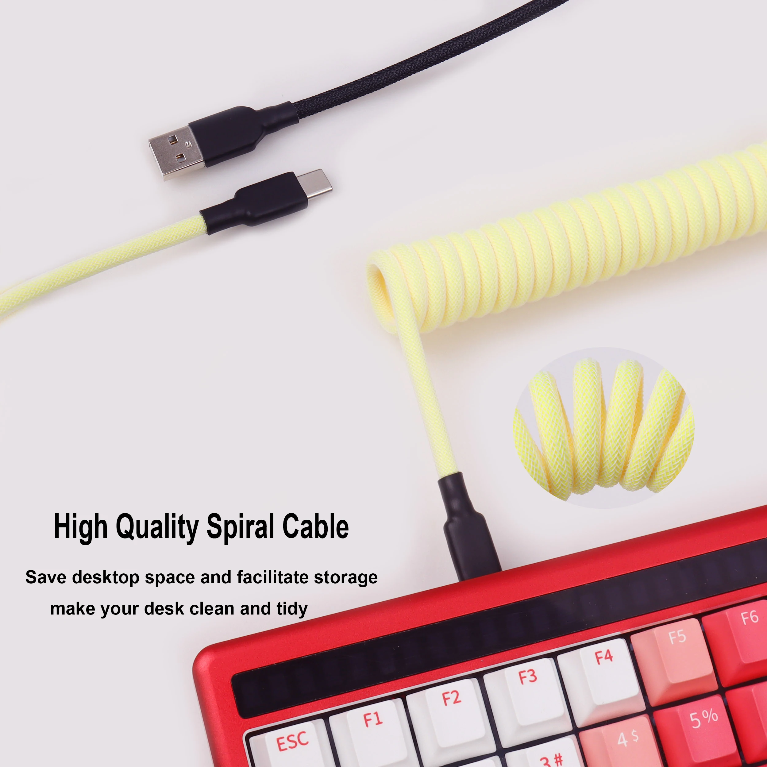 LANO USB A a tipo C para teclado mecánico para jugar, Cable de doble manga con Cable de alimentación en espiral de aviador desmontable GX16 - imagen 5