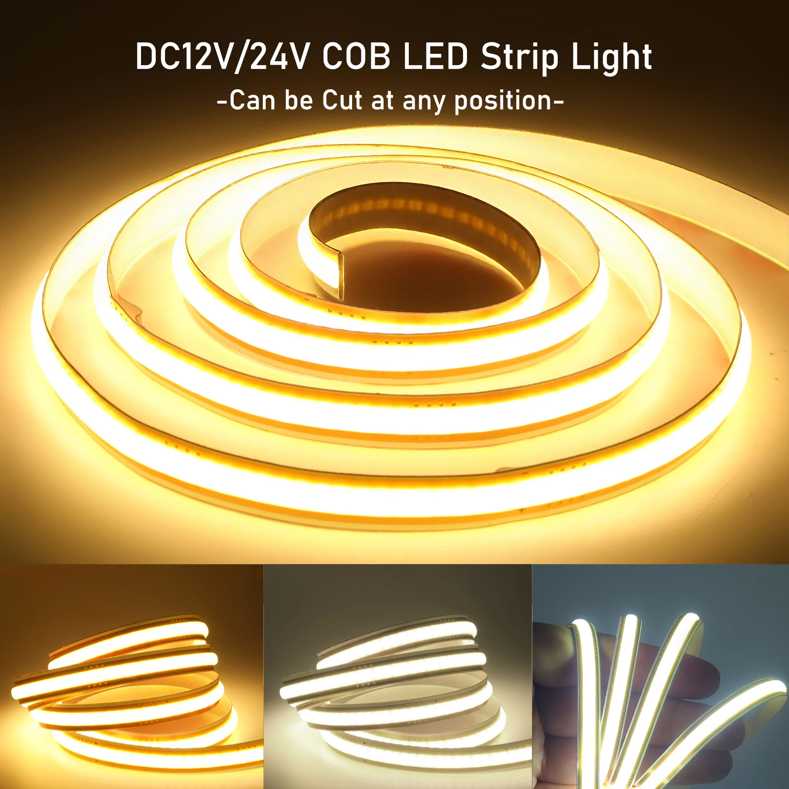 Tira de luces LED COB de corte libre DC12V 24V 5mm 8mm 400LEDs/m cinta de luz LED Flexible para habitación gabinete cocina 3000K 4000K 6000K 5M 10M 20M