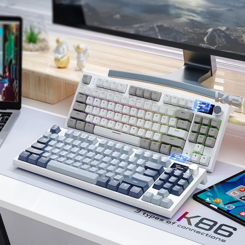 Teclado mecánico español con Ñ K86 Inalámbrico 87 teclas Diseño 75% Hot Swap Español con la Ñ Ruso Coreano Árabe Teclado mecánico Conexión Bluetooth tipo C Luz RGB Pantalla inteligente - imagen 2
