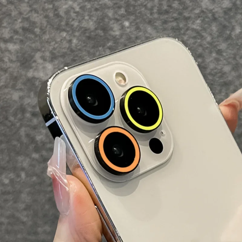 Protector de lente de cámara luminosa para IPhone 15 14 Pro Max 12 13 Mini anillo Protector de cristal para IPhone 15 14 Plus vidrio de lente trasera - imagen 4