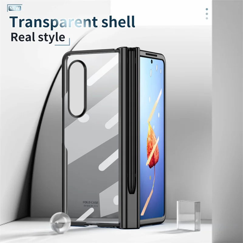 Funda de teléfono con bisagra para Samsung Galaxy Z Fold 5 4 3 2 5G con S Pen & Pen Holder, película de protección de pantalla transparente a prueba de golpes - imagen 3