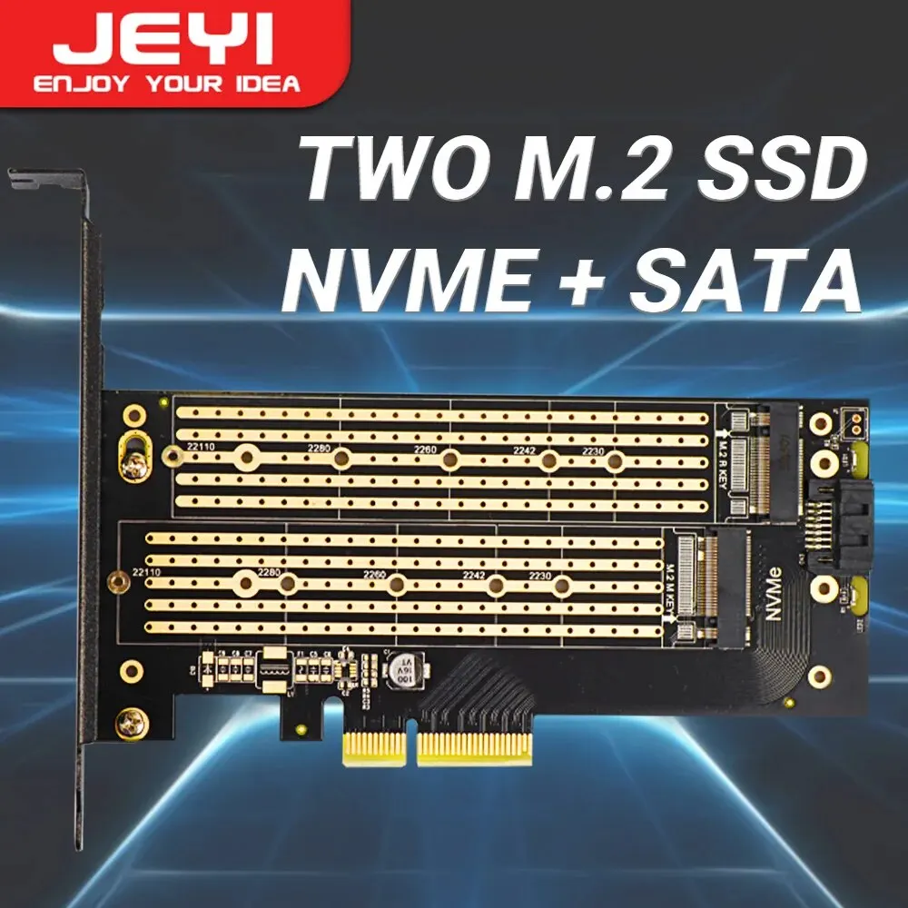 JEYI-adaptador Dual M.2 PCIE 4,0 para NVMe / NGFF SSD, NVME (clave M) y SATA (llave B) SSD a ranura PCIe X4 X8 X16 para PC de escritorio SK6