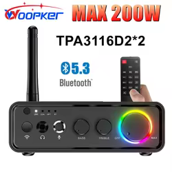 Woopker Mini amplificador de potencia Bluetooth M19 BT TPA3116D2 200W amplificador de Audio 2,0 canales con micrófono entrada Coaxial óptica
