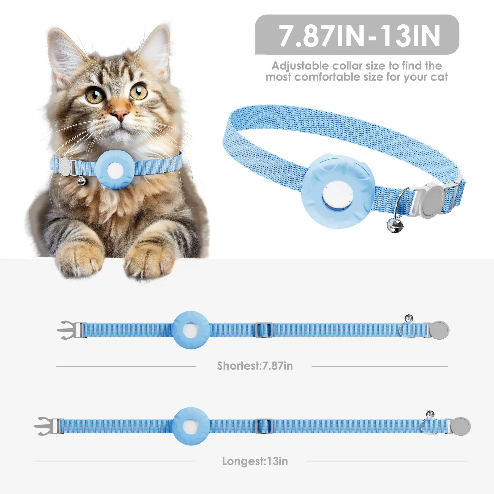 Rastreador de cadena para gatos, dispositivo antipérdida GPS con posicionamiento en tiempo real para gatos, rastreador impermeable con hebilla elástica de seguridad azul (solo IOS) - imagen 3