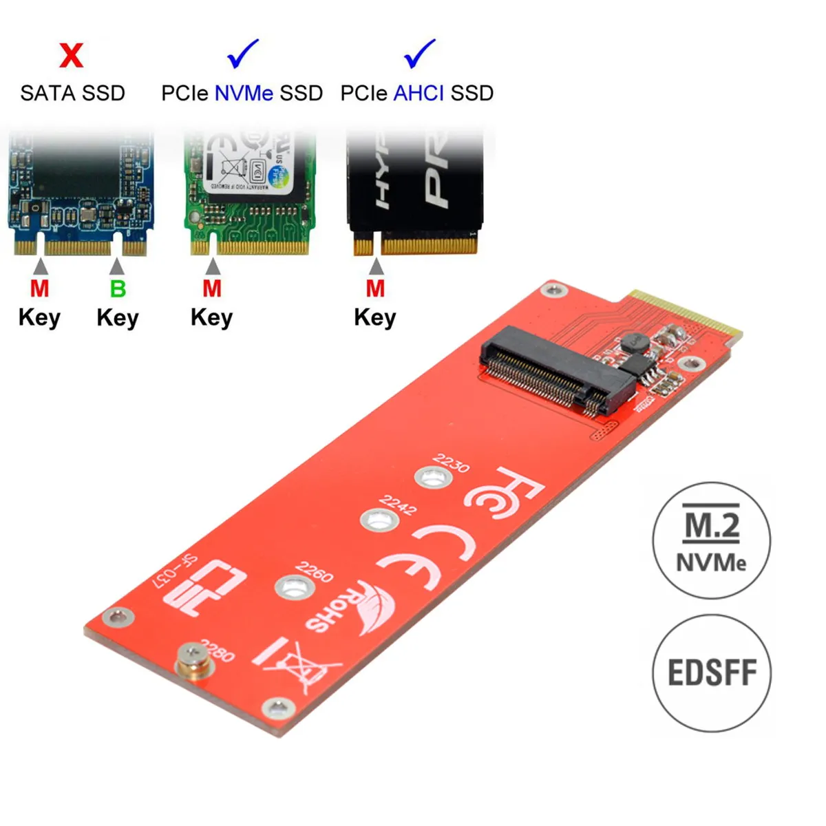 Tarjeta adaptadora PCIe 4.0 NVMe M-Key SSD: convertir a EDSFF E1.S SSD compatible con PCI Express Gen3/4 para placas base 2230 2260 2280 - imagen 2