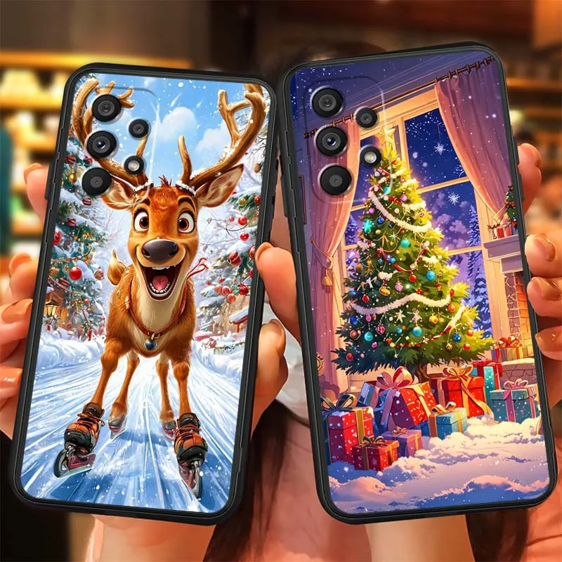 Ciervo luminoso regalo de Navidad para Samsung A73 A72 A71 A55 A54 A53 A52 A51 A13 A22 A16 A15 A05s A14 A05 A06 5G funda de teléfono negra - imagen 4