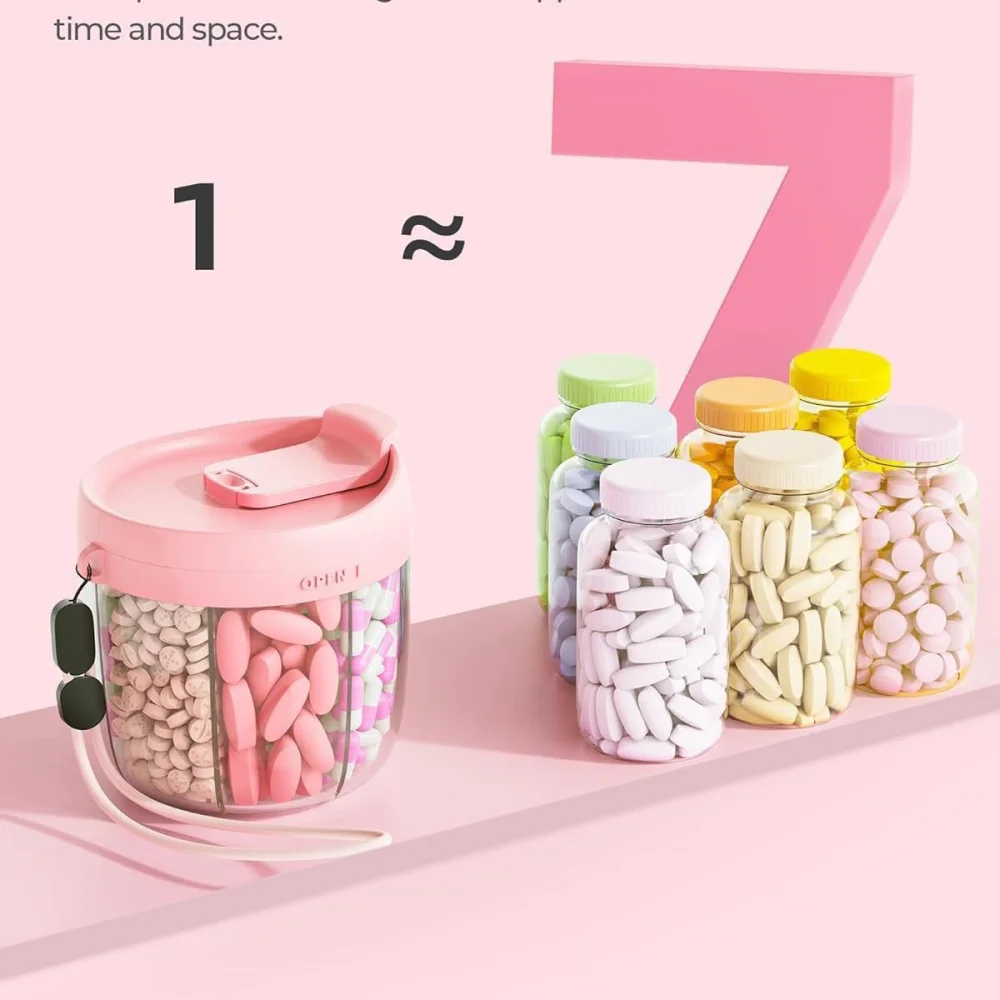 Caja de medicina de plástico de gran capacidad, caja de almacenamiento portátil para tabletas y cápsulas, organizador de pastillas de viaje impermeable de calidad alimentaria - imagen 2