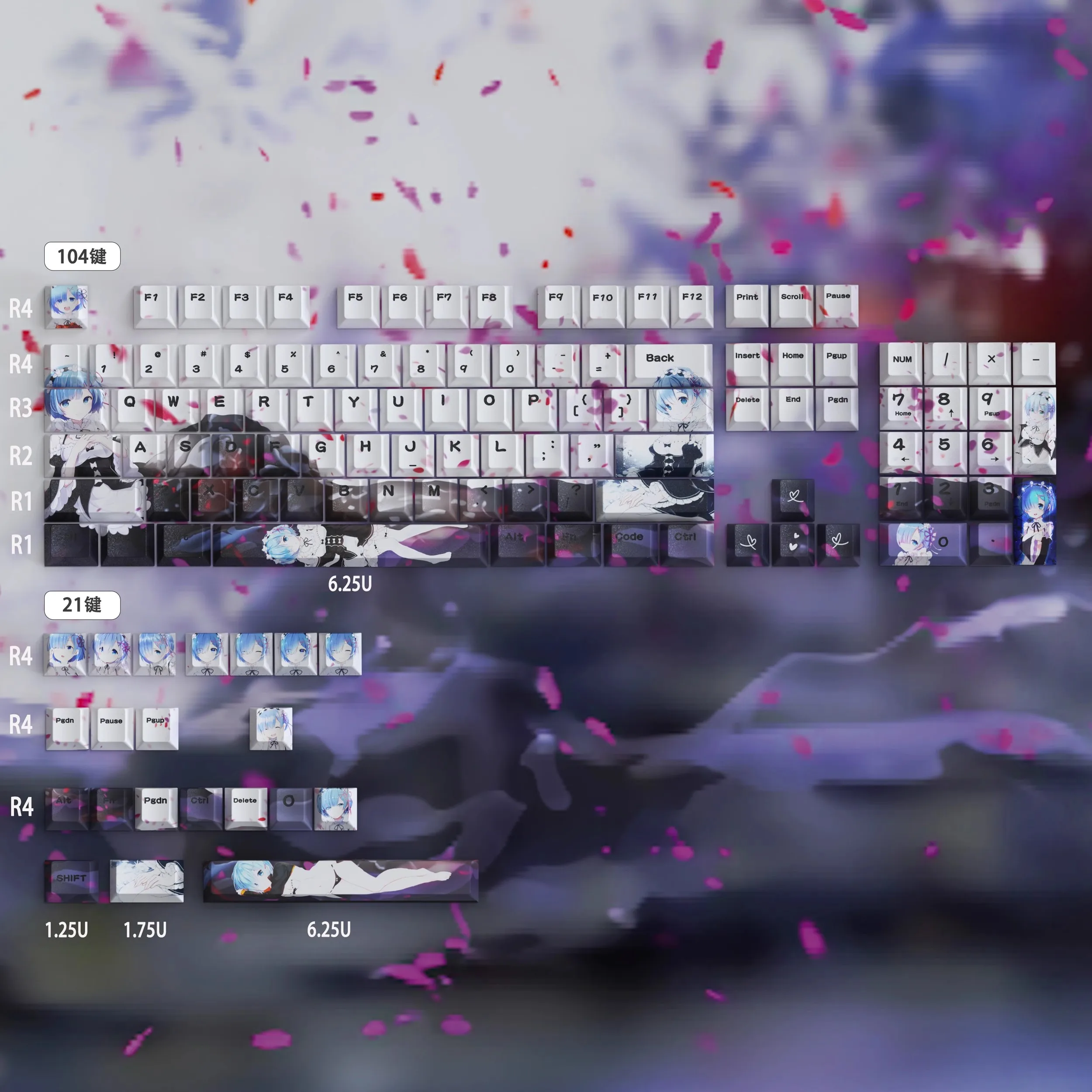 Re:Life In A Different World of Zero Keycaps Cherry Profile PBT Dye Subbed Anime Key Caps para MX Switch Rem Keycap, 1 Juego - imagen 5