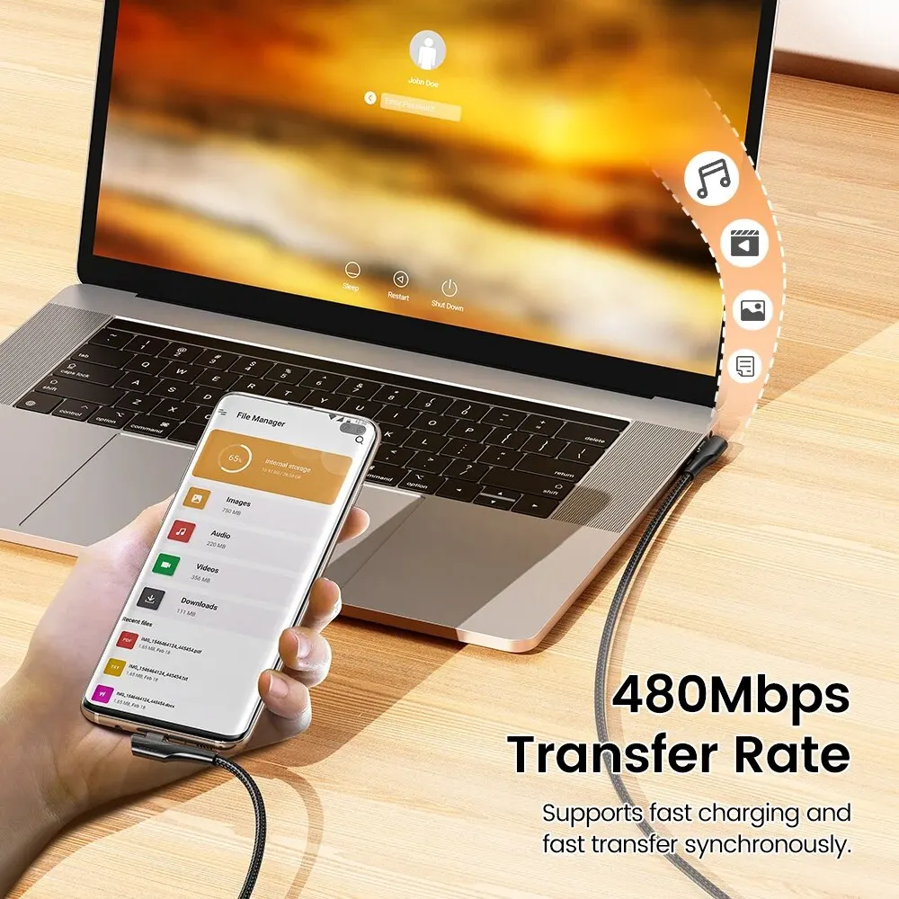 Toocki PD 60W 100W USB Type C Cable 90 Degree Dual Elbow Data Cord For iPhone 15 Xiaomi Samsung S23 Realme 5A Fast Charging Wire - imagen 2