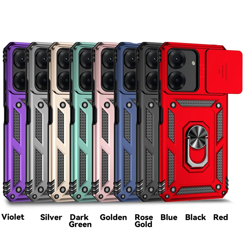 Para Redmi 13C funda Xiaomi Redmi 13C Capas nuevo teléfono armadura trasera a prueba de golpes lente de cámara deslizante soporte de anillo Fundas Redmi 13C - imagen 2