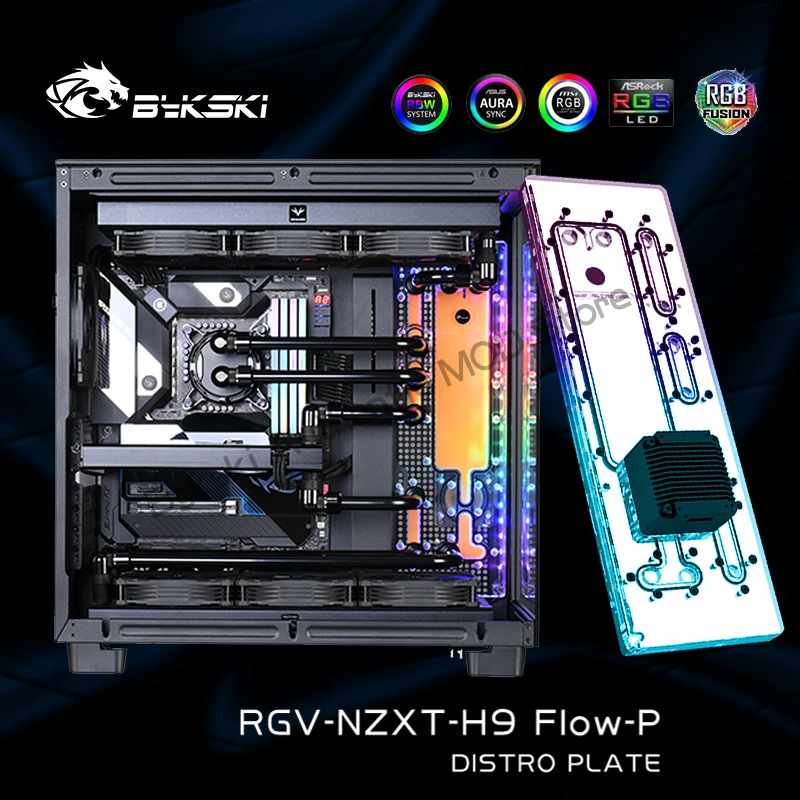 Bykski-Kit de placa de vía fluvial para caja FIow NZXT H9, bomba + ajuste + Ratiador + ventilador + Tubo Combo de sistema de refrigeración por agua, RGV-NZXT-H9 fiow-p