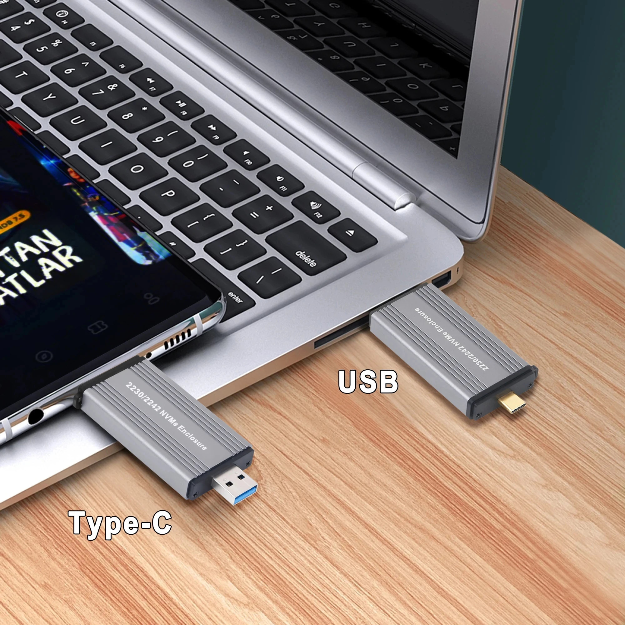 SAMGET-carcasa de aluminio M.2 NVMe, carcasa USB 3,1 Gen2, 10gbps, tipo A + tipo C, SSD externo para clave M/M + B 2230, 2242 M.2 NVME - imagen 3