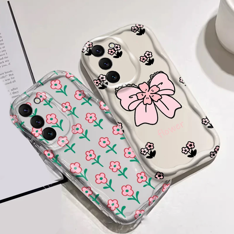 Nudo de mariposa de dibujos animados de flores para Samsung S24, S23, S21, S20 Ultra Plus FE, A73, A72, A71, A51, A31, A05S, A05, A04, cubierta de aceite de onda 5G - imagen 2