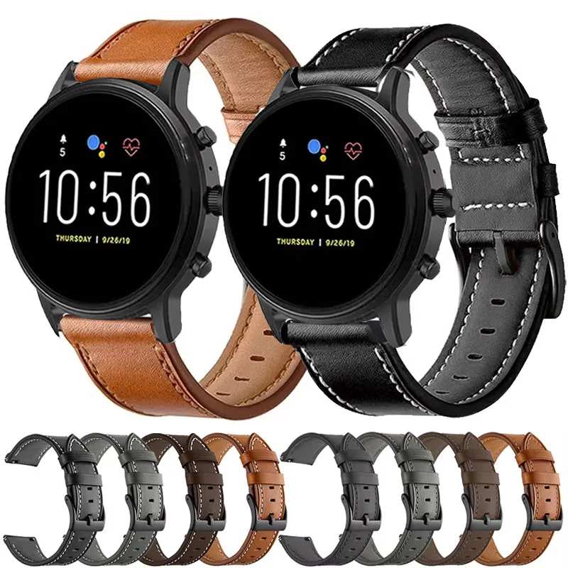 Correa de cuero de 22mm para Fossil gen 6 44mm gen 5 5e 44MM/Gen5 LTE 45mm pulsera para Gen 5 Julianna Garrett Carlyle HR