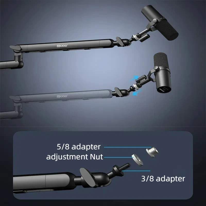 Brazo de micrófono de perfil bajo, 360 ° Soporte de micrófono con brazo de soporte para micrófono para Fifine AM8 K669B Blue Yeti HyperX, con clip de micrófono, adaptador de 3/8 "a 5/8" - imagen 4