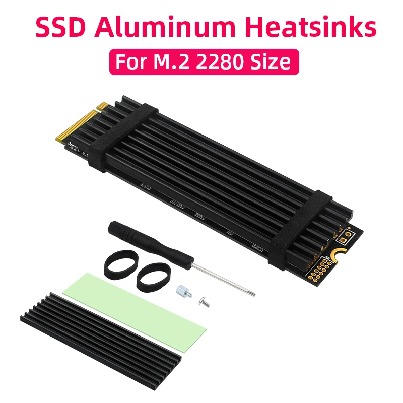 Disipador de calor M.2 SSD, radiador de aluminio, unidades de estado sólido, almohadilla térmica de silicona para NVME NGFF M2 2280 PCI-E SSD Raspberry Pi 5