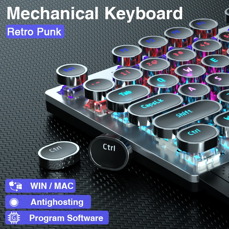 Teclado mecánico AULA F2088, teclas redondas Retro Punk, teclado para juegos para PC, portátil, tableta, 104 teclas, teclado retroiluminado RGB con cable - imagen 3