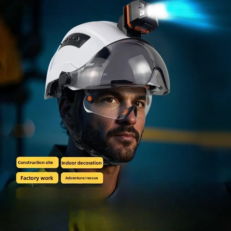 Casco de seguridad para construcción CE con visera, gafas integradas para ingeniero, casco duro ABS, gorra de trabajo Industrial ANSI, protección para la cabeza, nuevo - imagen 2