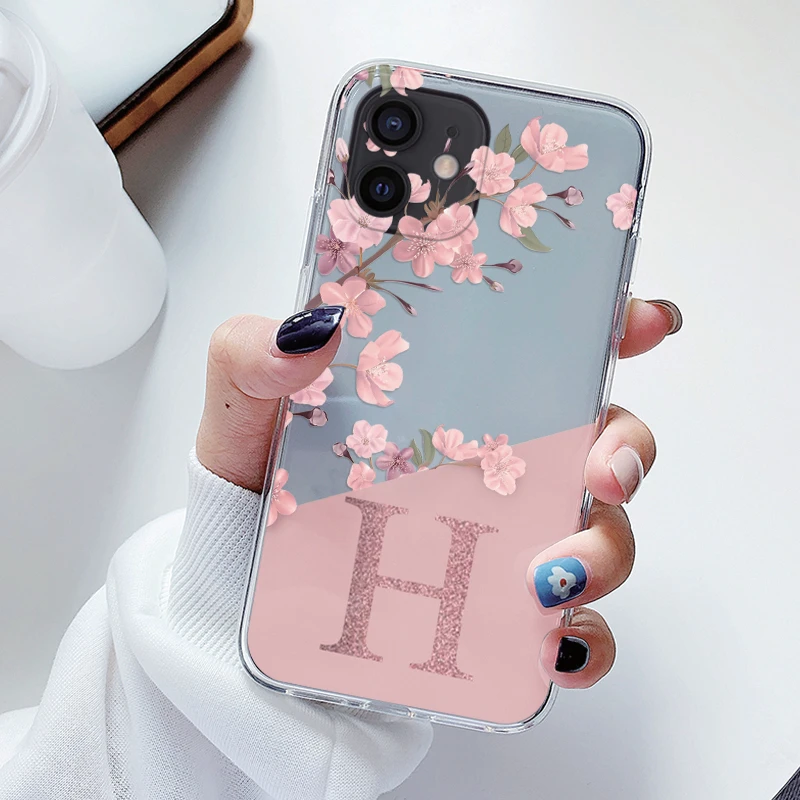 Funda con letras de flores para iphone 11 Pro Max Capa, Fundas transparentes de silicona suave para iphone 11Pro Max, Fundas con alfabeto, bolsas transparentes - imagen 5