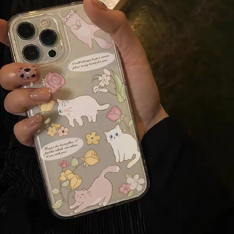 Funda de teléfono transparente con Gato adorable, carcasa coreana a prueba de golpes para IPhone 15, 11, 12, 13, 14 Pro Max, XR, X, XS, 7, 8Plus, SE - imagen 2
