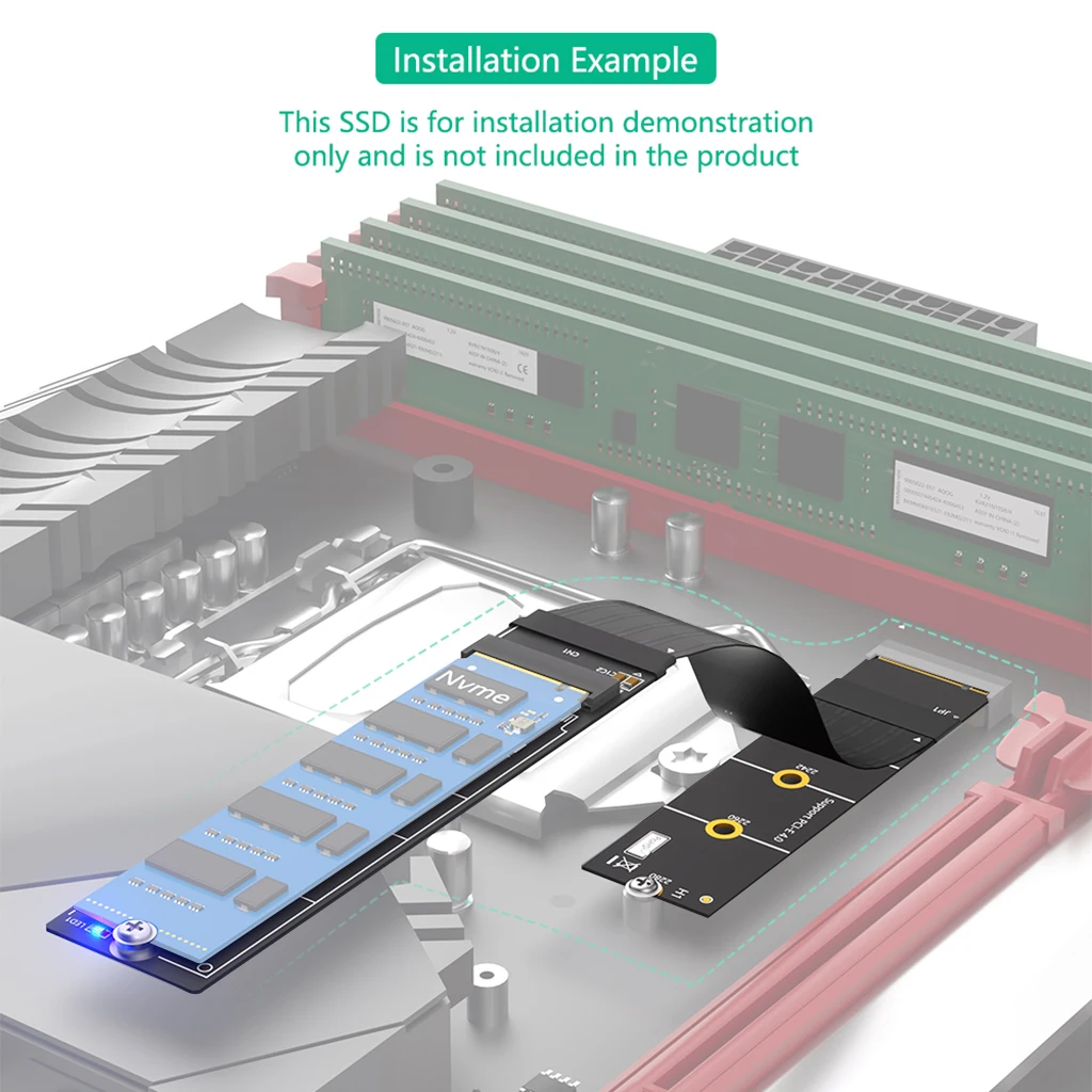 180 grados para NGFF M.2 m-key NVME SSD Cable de extensión 64Gbps para 2230/2242/2260/2280 M.2 NVME SSD