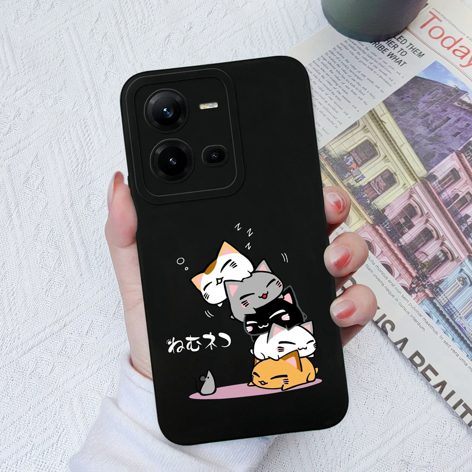 Funda de teléfono con dibujos animados para Vivo V25 V25E 4G 5G, carcasa protectora suave de silicona líquida, bonita - imagen 3