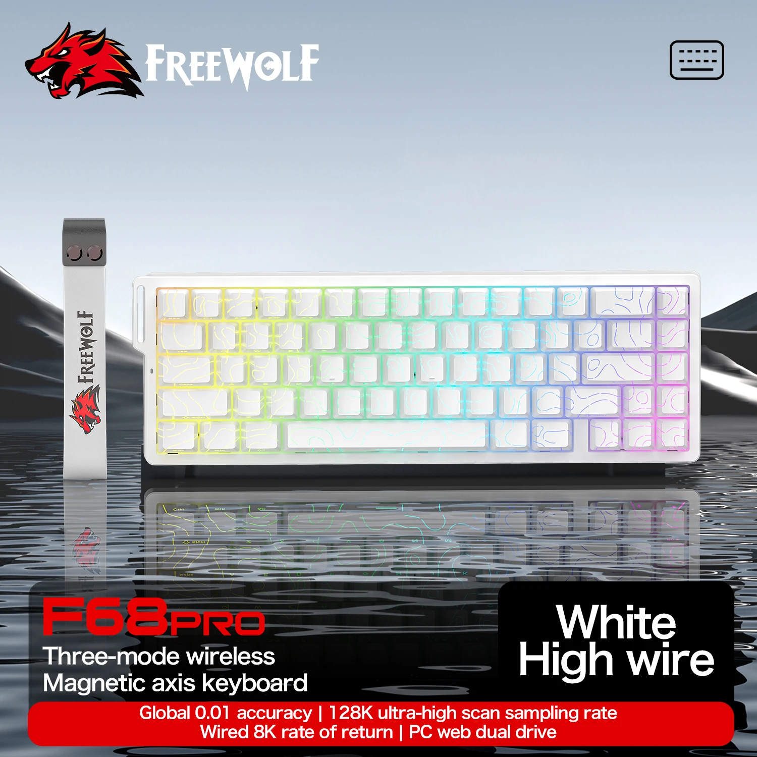 FREEWOLF F68Pro teclado magnético inalámbrico para jugar mecánico para juegos profesionales 0,01mm disparo rápido 8000Hz SOCD/Rs 0,1 ms 128K velocidad - imagen 3